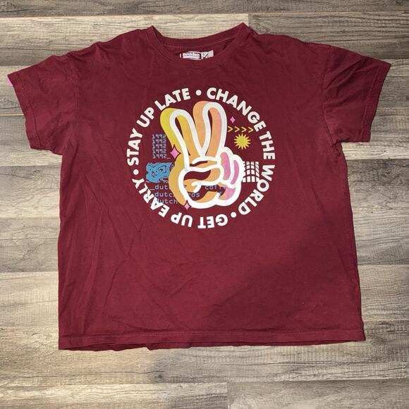 Dutch Bros Shirt Women XL Red Stay Up Late Change The World Graphic Tee Coffee - Picture 1 of 5